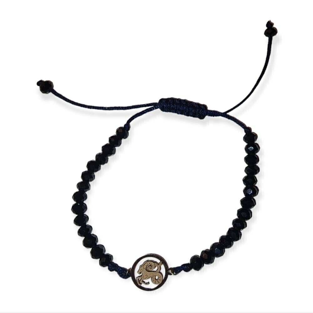 18k REAL Gold Capricorn Horoscope Sign Adjustable stone Beaded Shiny Bracelet